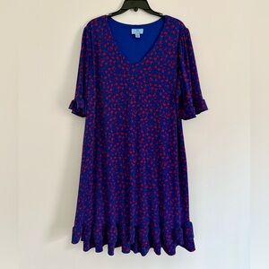 CeCe Vivid Blue Dress with Red Floral Pattern